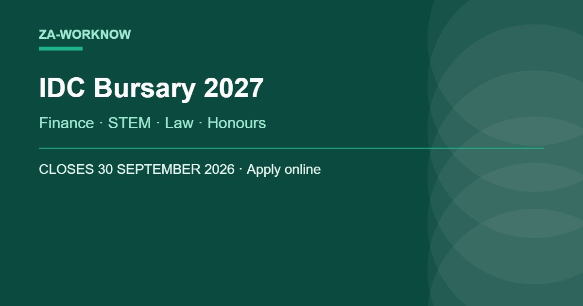 IDC Bursary 2027: Applications Close 30 September 2026